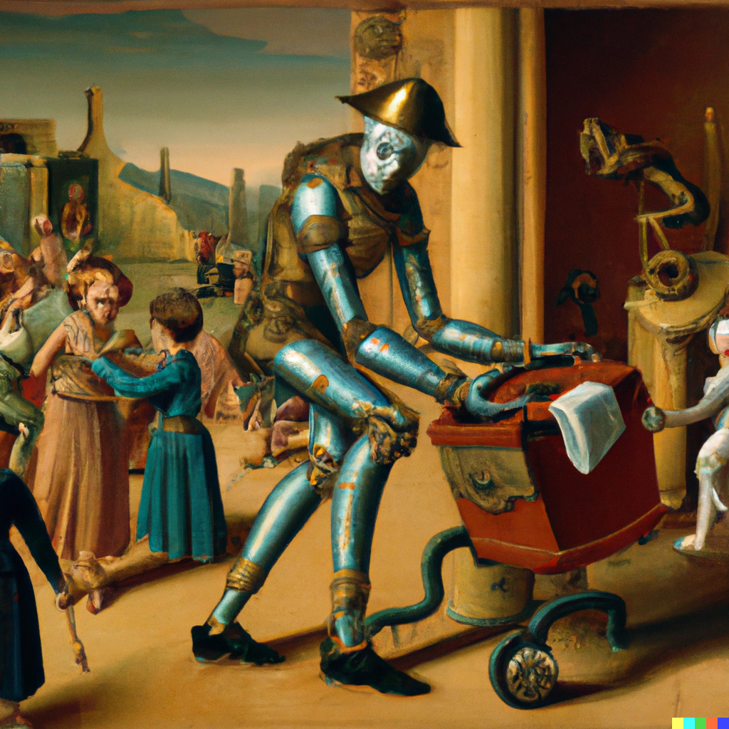 DALL·E 2023-02-03 15.46.51 - renaissance painting of robots stealing from humans