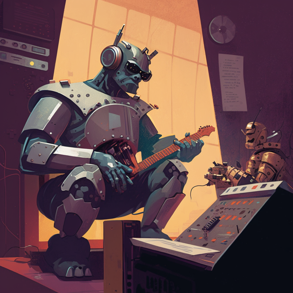 blackestbones_a_sophisticated_robot_playing_guitar_in_a_recordi_043e88d3-e9c9-46b2-b8b8-a33f9b1d0aff