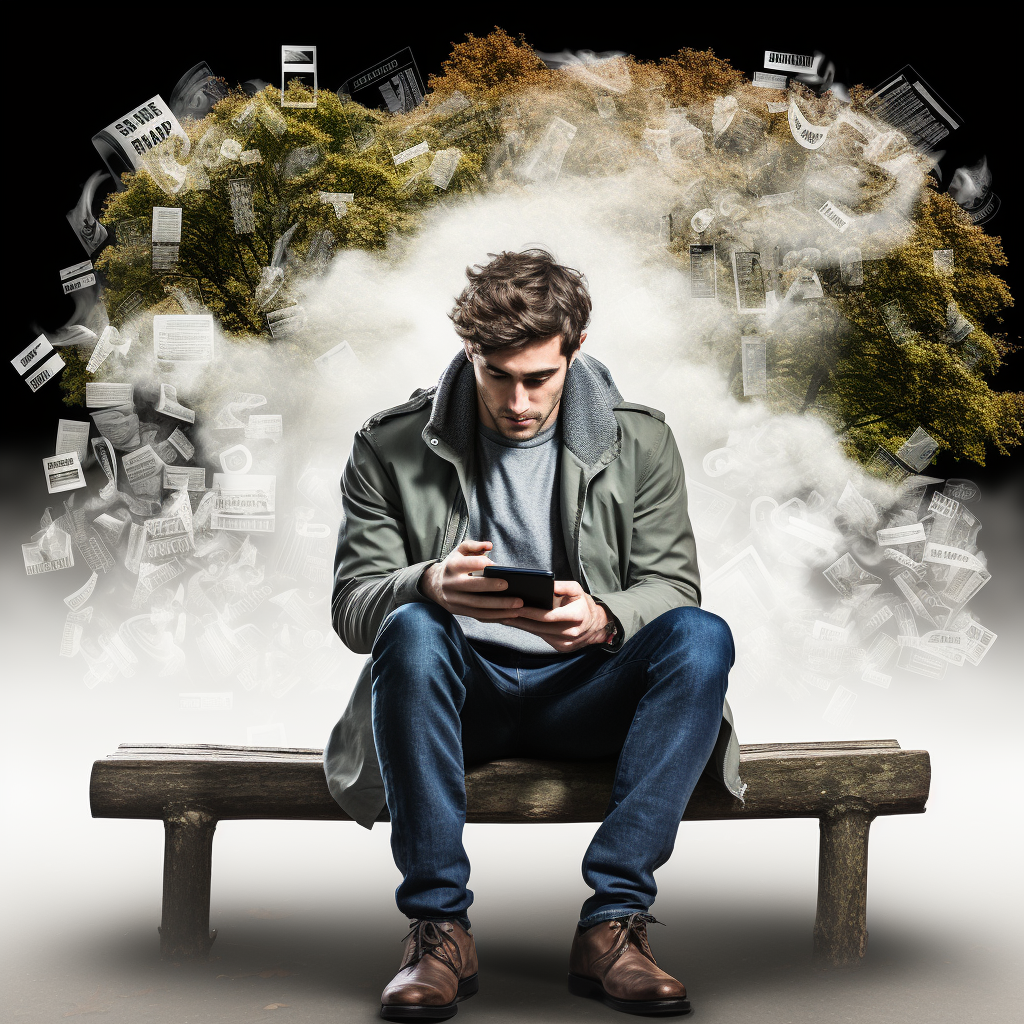 Guy sitting on a park bench, starting to smoke because he's overwhelmed with Wordle updates