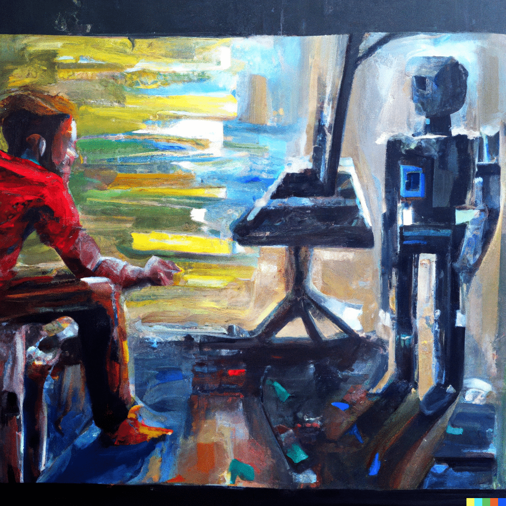 DALL·E 2023-10-27 15.10.18 - oil painting of a robot and a human both painting pictures